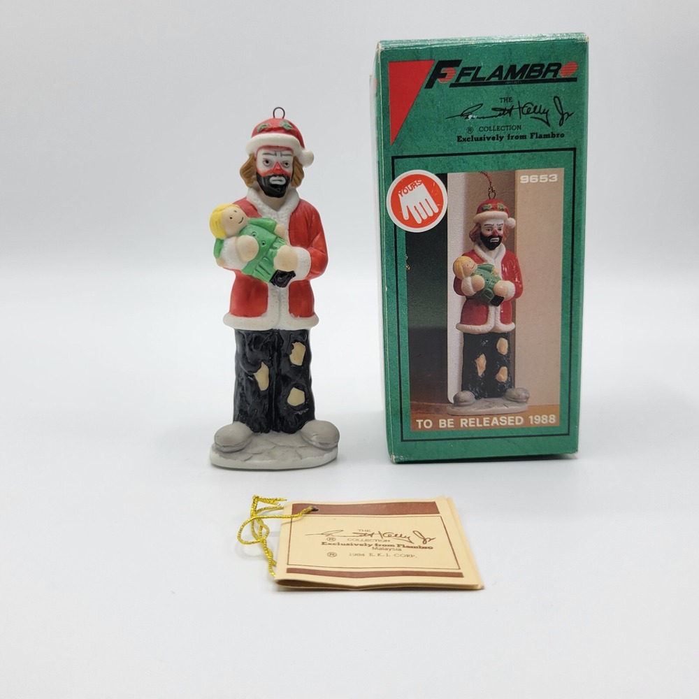 Vtg 1988 Flambro 9653 Clown Christmas Ornament Holiday Emmett Kelly Jr. Signed